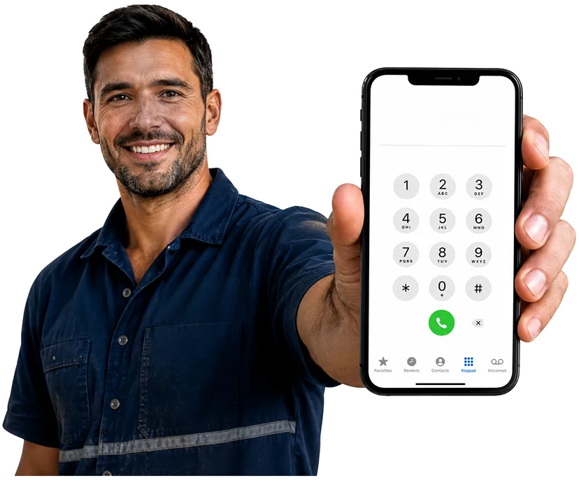 Plumber on the phone taking a Seven Hills callout