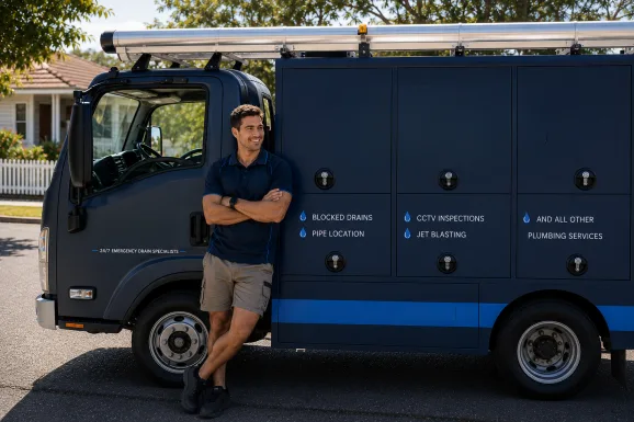 Our plumber with the service van on a Seven Hills job